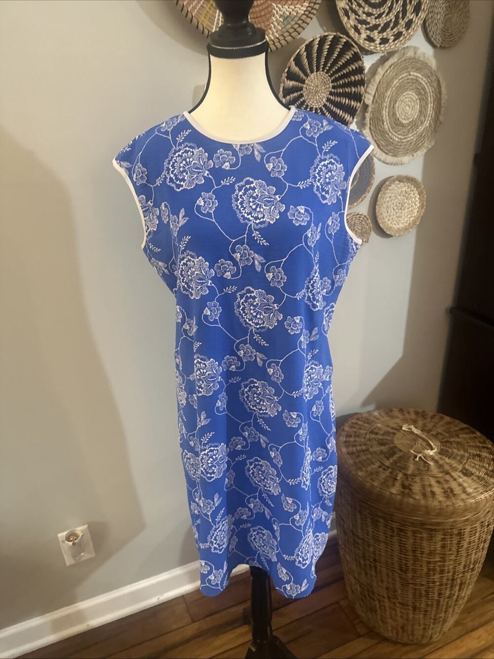 Tash + Sophie Blue & White Floral Dress, Sleeveless, Size L